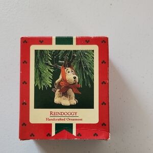 Hallmark Reindoggy Christmas Tree Ornament 1987 Brown Dog Antlers Vintage Cute